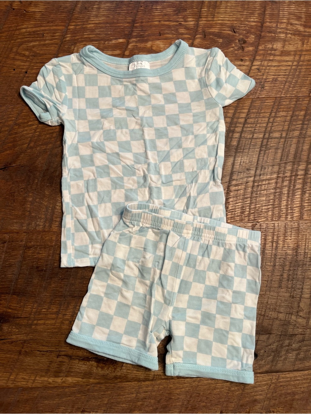 Kids Bambol Checkerboard Short Sleeve Pajama Set - Light Blue/White